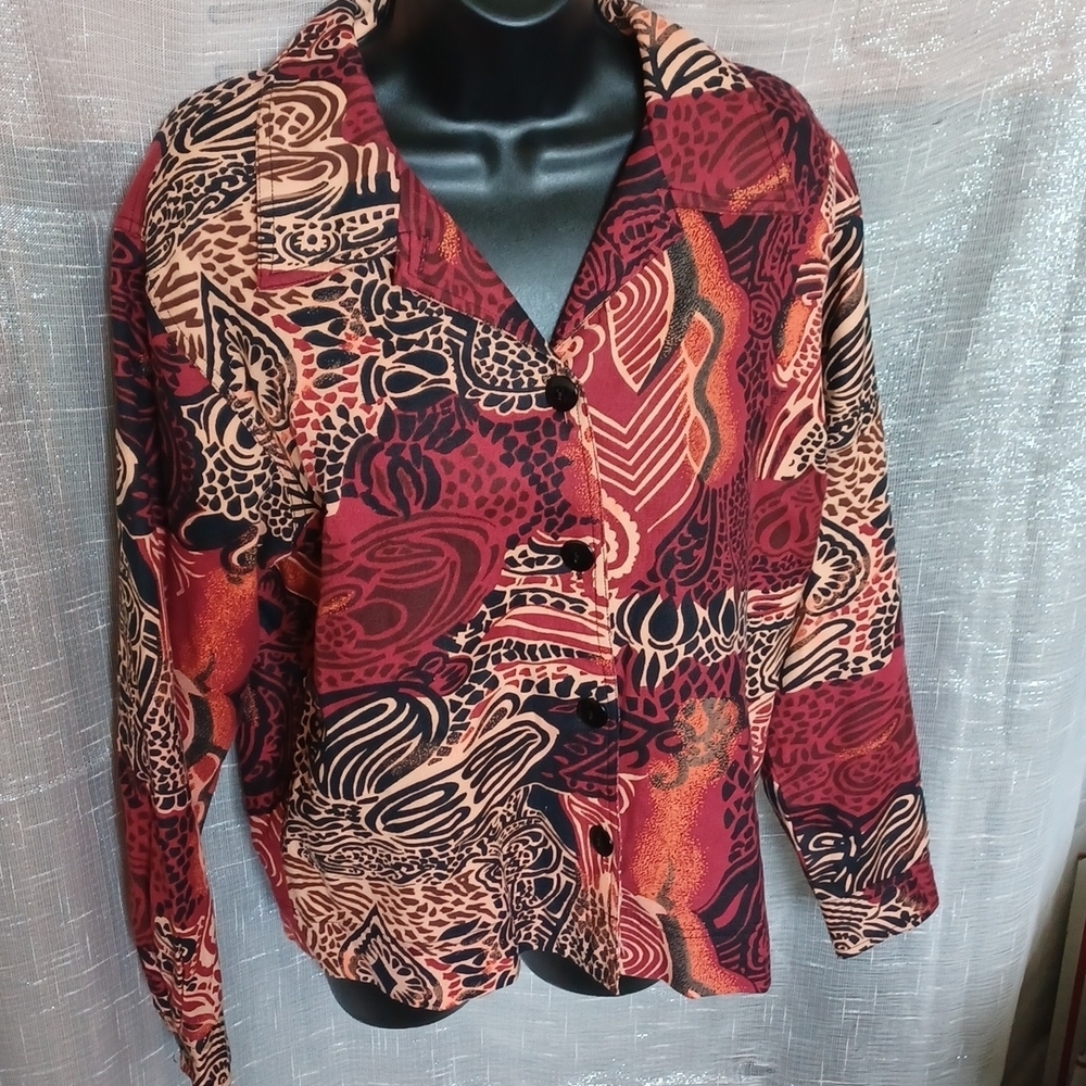 Kaktus Vintage Orange/brown/red/blue/black Print Blazer Jacket, Vouvgau, Sz S